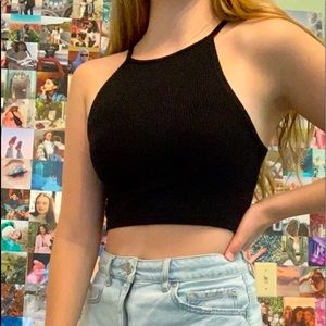 Black High Necked Ribbed Crop Top